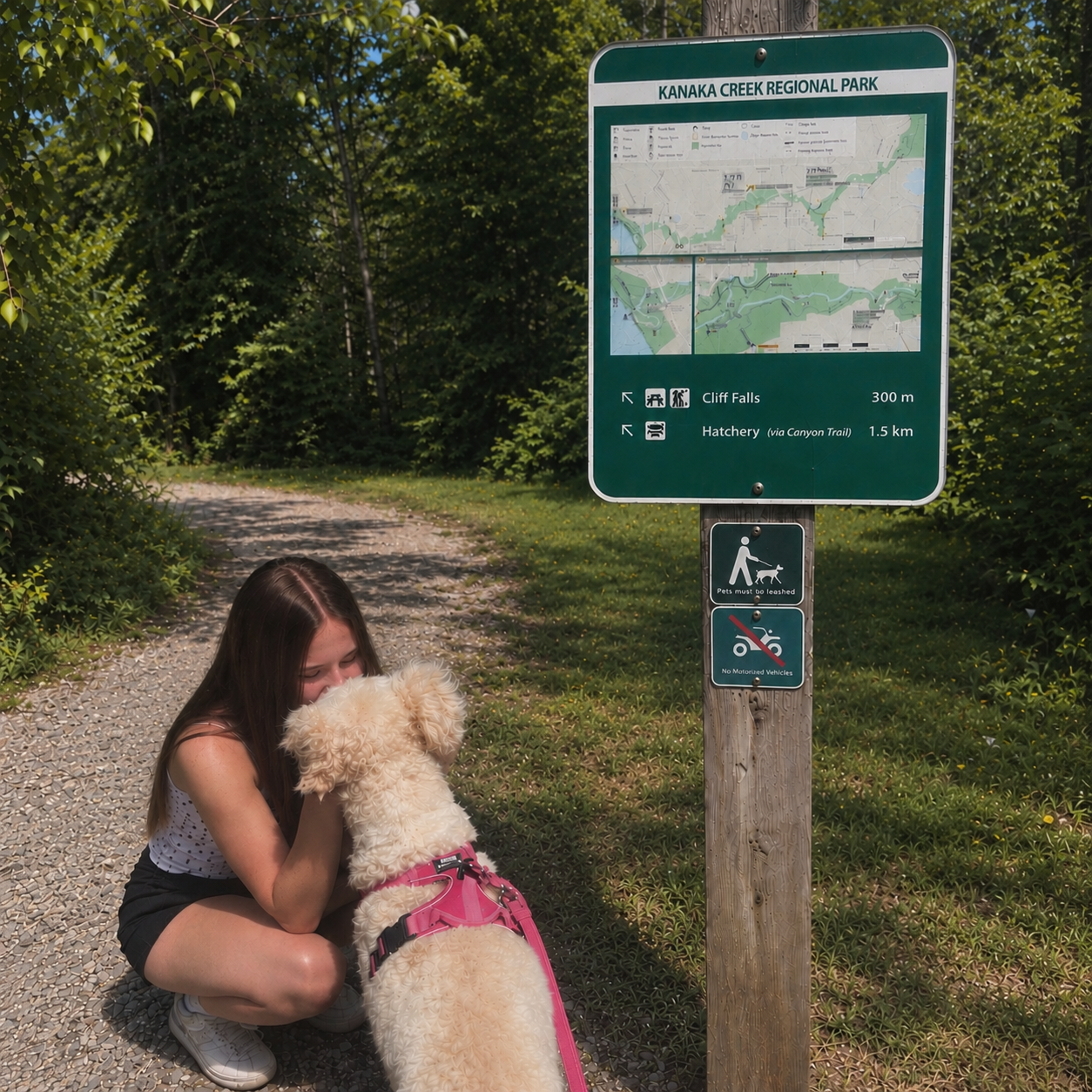 Brooklyn with a dog at Kanaka Creek Regional Park